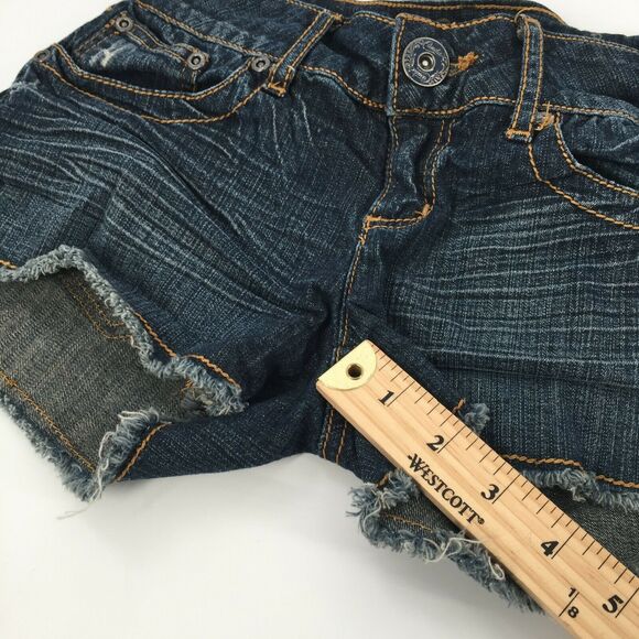Candies Cut Off Jean Shorts Size 0 Womens Medium Blue Distressed Stretch Ripped - Picture 6 of 7